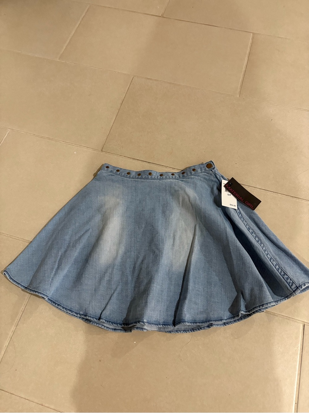 NWT Material Girl Light Wash Studded Denim Skater Skirt Sz S goth grunge